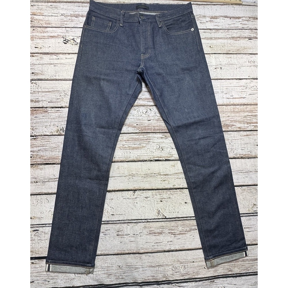 Uniqlo Selvedge Jeans 32x34 Blue Denim Slim Straight Japanese Dark Wash New